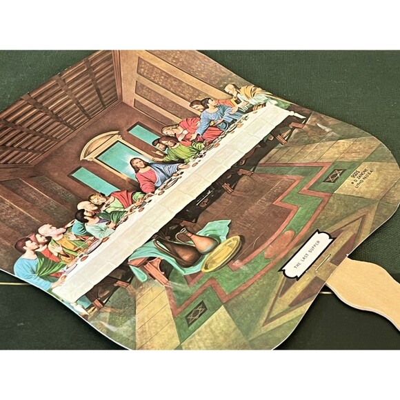 Vintage Church Cardboard & Wood Fan / The Last Supper 1950’s / Nostalgia 12” - Picture 4 of 8